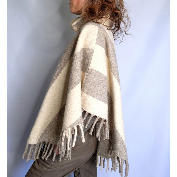 VTG Fringed Wool Poncho Blanket Coat - Southwestern Navajo Oversized Ethnic Boho - Picture 6 of 8